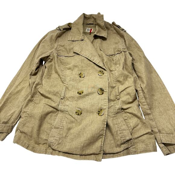 Y2K Old Navy Linen Cotton Jacket Women Size Medium M Tan No Belt Retro - Picture 1 of 9